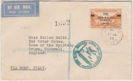 Newfoundland 1933 Balbo Flight to England via Rome, Signed