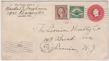 US 1925 Airmail Cover with C4 on U429, Wyoming - NY