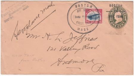 US 1918 C3 on Government Flight 10S, Boston Return Flight