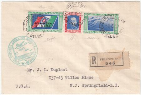 Italy 1933 C49 on Flown Balbo Cover to US, Bolaffi certificate