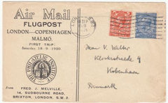 Great Britain 1920 First Flight Cover from London - Copenhagen