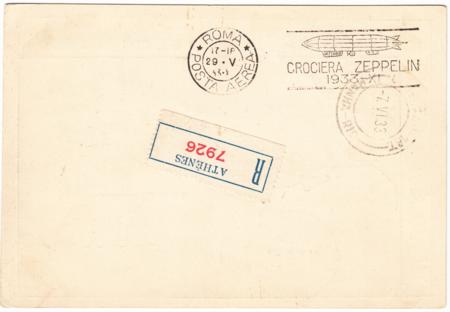 Greece 1933 Registered Italy Flight Zeppelin Card Sent to Rio