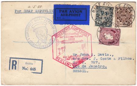 Ireland 1933 1st South America Zeppelin Flight Through Berlin