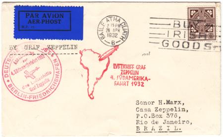 Ireland 1932 4th South America Zeppelin Flight on VF Cover