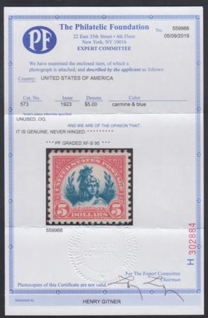 US 573 XF - Sup NH New PF - 95 Cert - Beautiful! cv $400