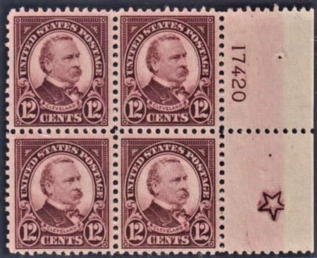 US 564 F - VF Mint NH Block of 4 with Pl. # + 5 Pointed Star; Few gum strips cv $42