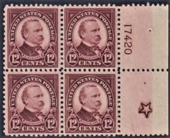 US 564 F - VF Mint NH Block of 4 with Pl. # + 5 Pointed Star; Few gum strips cv $42