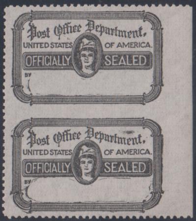 US OX18d Post Office Seal VF Mint NH Vertical Pair, Imperf Between Natural gum bends, Scarce! cv 60.00