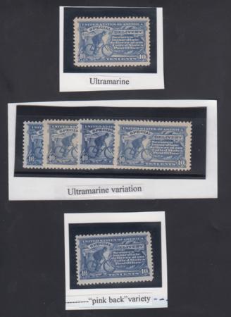 US E11 Special Delivery VF NH, Group of 6 Stamps; 5 Different Shades of Ultramarine, Plus 1 Pink Back; All Fresh! cv $450