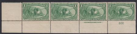 US 285 Early Commemoratives Ave - F NH Plate # Strip of 4 cv 290.00