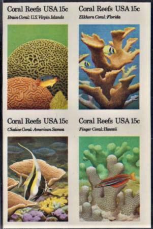 US 1827-30b Error VF NH Coral Reef Imperf Block cv 350.00