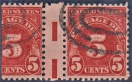 US J83b Error Postage Dues Used Gutter + 2/3 of Next Stamp