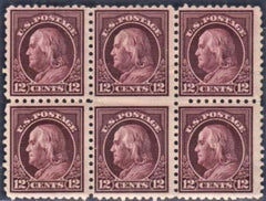 US 435 Var Washington / Franklin F - VF Mint Hinged Block of 6