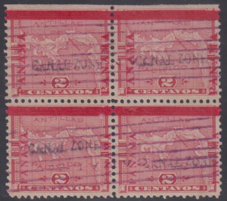 US Possessions - Canal Zone 1 Variety VF Used Block with PFC, cv 2,400