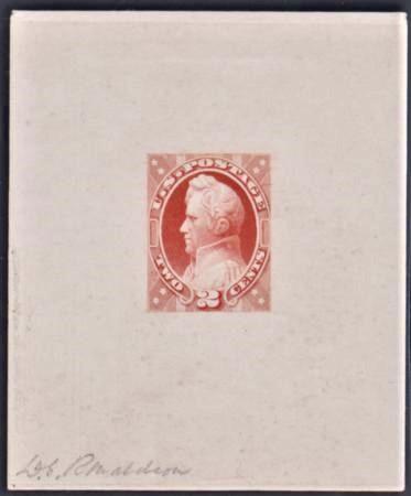 US 146E7b 2 cent Orange Essay for 2 cent Design Shading cv 1,000.00+