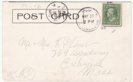 US 1912 Cliftondale, MA Flight sent to E. Saugus, MA on PPC