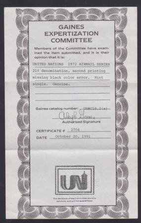 UN Gaines C18.2a Mint NH XF 21 ct. Airmail Missing Black Gaines Cert.