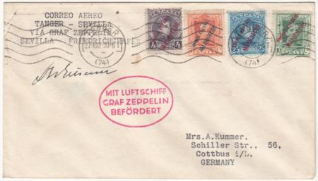 Spanish Morocco 1930 Pan American Flight Tangier - Seville, Signed Eckener