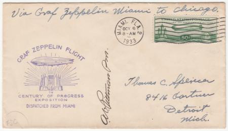 US 1933 C18  XF stamp on FDC to Chicago, Signed A. Pittman, PM