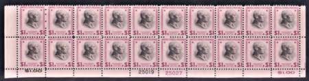 US 832c Red Violet bottom plate strip of 20 F+ NH