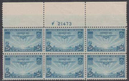 US C20 Airmails XF NH Plate Block of 6 Full Type Plate
