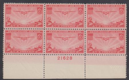 US C22 Airmails VF - XF NH Plate Block of 6 Full Bottom Plate