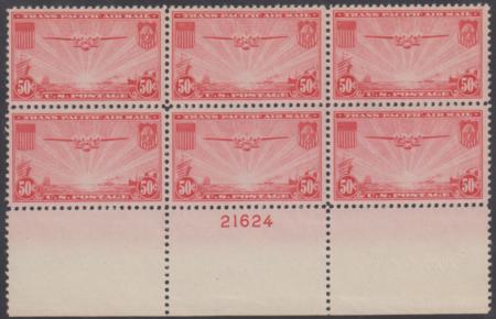 US C22 Airmails VF NH Plate Block of 6 Full Bottom Plate