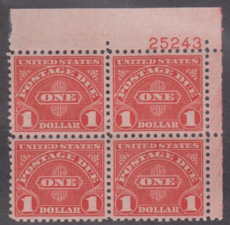 US J87 Postage Due XF NH Plate Block of 4