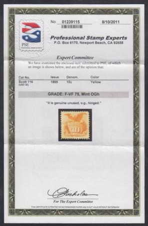 US 116 Pictorials VF - XF Unused LH Part OG but VF/XF Centering PSE Cert cv $1,200 as 75