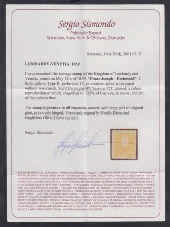 Austria - Lombardy - Venetia - 7 Type II VF LH Fresh OG, Multiple Signatures cv $2,400