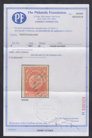 Newfoundland 8 VF - XF Used, 4 Large Margins Beautiful! PFC cv $475