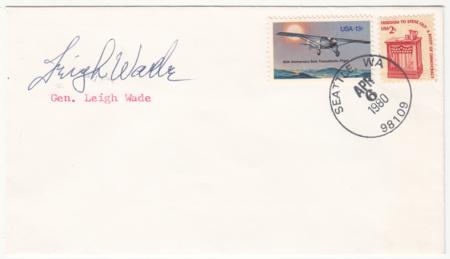 US 1980 1710 + 1582 on Unaddressed Cover Signed by General Leigh Wade, Pilot