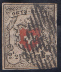 Switzerland 1 VF Used Small Thin, Black Grid Cancel - Lovely cv $1500