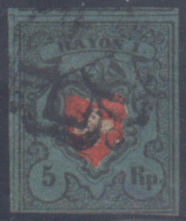Switzerland 5 F - VF Used 3 Frme Lines - small sealed tear at bottom, cv $1250