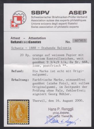 Switzerland 89 Fine NH Rich Color - Renggli Cert. cv $2,100