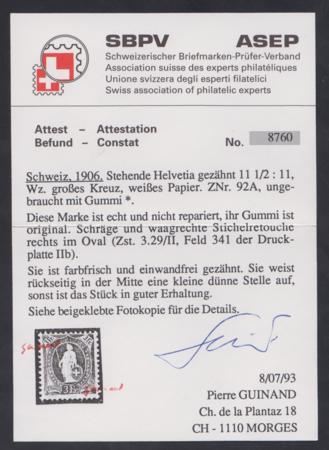 Switzerland 111 Fine Hinged Small thin, Guinand Cert. cv $250