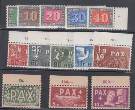 Switzerland 293-305 NH Scarce Margin Tab Set - Peace Issue Margin Copies cv $525