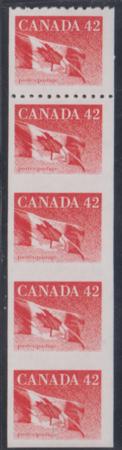 Canada 1394a-5a XF NH Transitional Vertical Strip of 5 w/ Top Stamp Perfs - cv $700