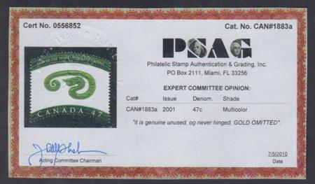 Canada 1883a XF NH Gold Omitted PSAG Cert cv $1,400