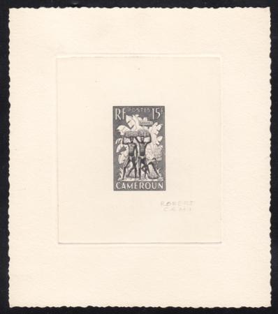 Cameroun 324 Artist Die Proof in black, Porters Carrying Bananas