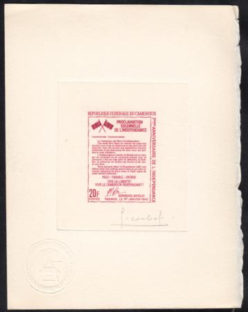 Cameroun 452 Artist Die Proof in Red,  Independence Proclamation