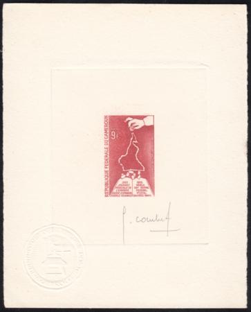 Cameroun 415 Artist Die Proof in Red,  Coins in Cameroun Map