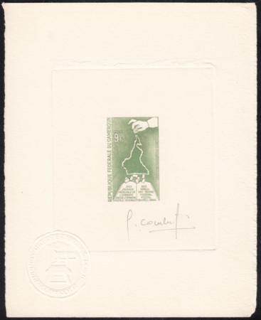 Cameroun 415 Artist Die Proof in Green,  Coins in Cameroun Map