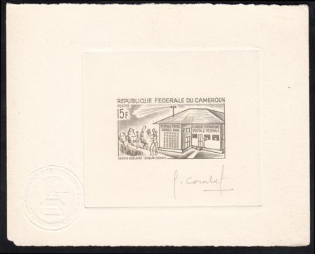 Cameroun 416 Artist Die Proof in Olive Green,  Savings Bank Building