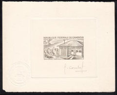 Cameroun 416 Artist Die Proof in Olive Green,  Savings Bank Building