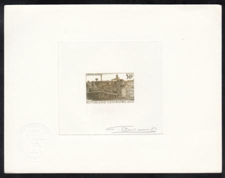 Central Africa 105 Artist Die Proof in Olive, Buldozer, Farming