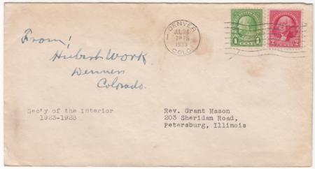 US 1933 Cover with 707, 552 Signed by Hubert Work, Sec. of the Interior