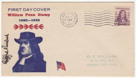 US 1932 724 FDC Signed by Gifford Pinchot as Governor