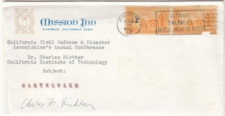US 997 on Cover Signed by Dr. Charles F. Richter, Creater of Richter Scale