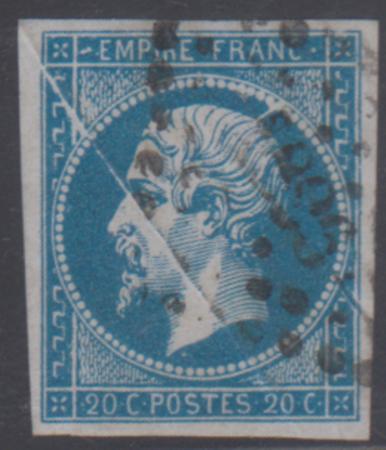 France 15 VF Used Full diagonal pre-printing paper crease
